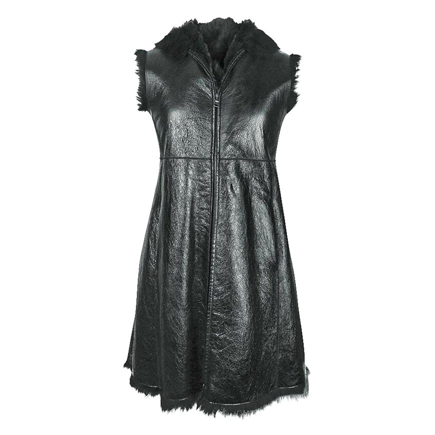 Prada Shearling Patent Leather Vest Knee Length 42 / 8 For Sale