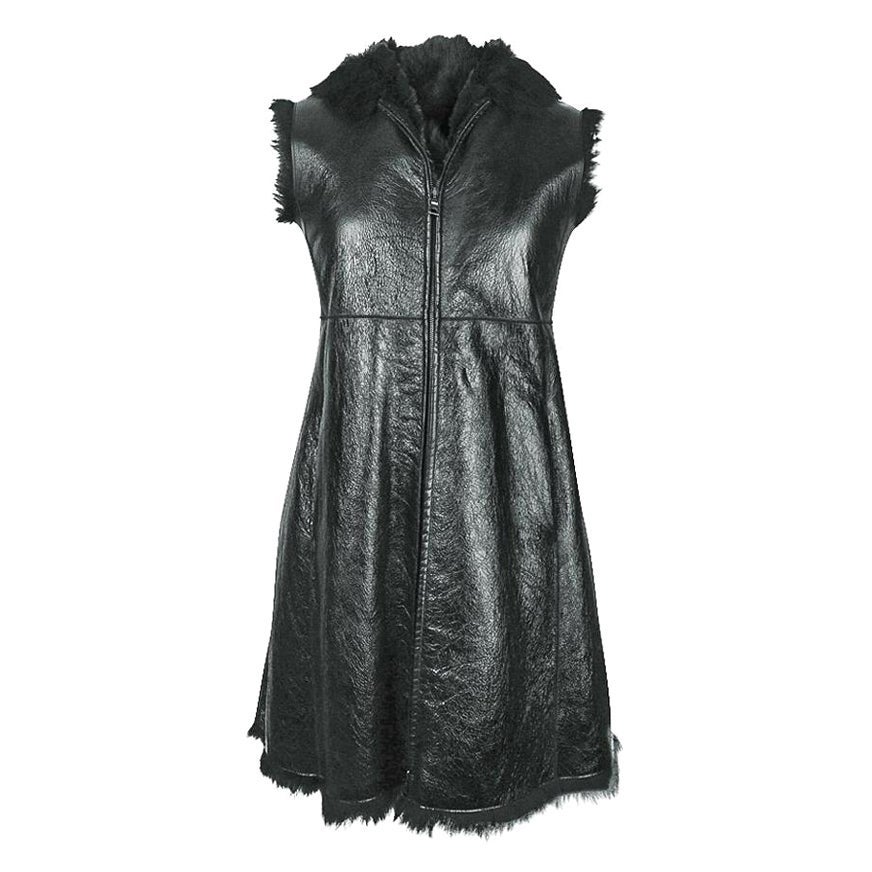 Prada Chaleco de charol de piel de oveja hasta la rodilla 42 / 8 en venta