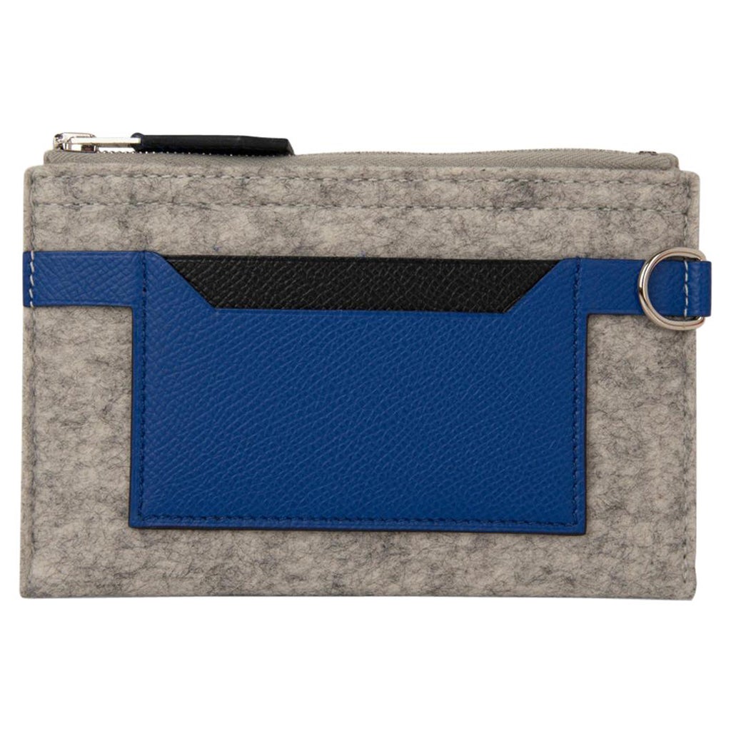 Hermes Toodoo Mini Colorblock Change Purse Gray Felt / Electric Blue / Black For Sale