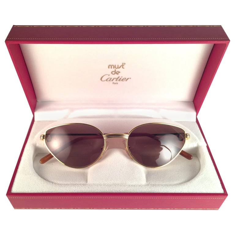 New Cartier Rivoli Vendome 52mm Cat Eye Sunglasses 18k Heavy Plated France  For Sale at 1stDibs