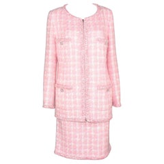 CHANEL Rare Pink Fantasy Tweed Jacket Skirt Suit Supermarket Collection 46  at 1stDibs