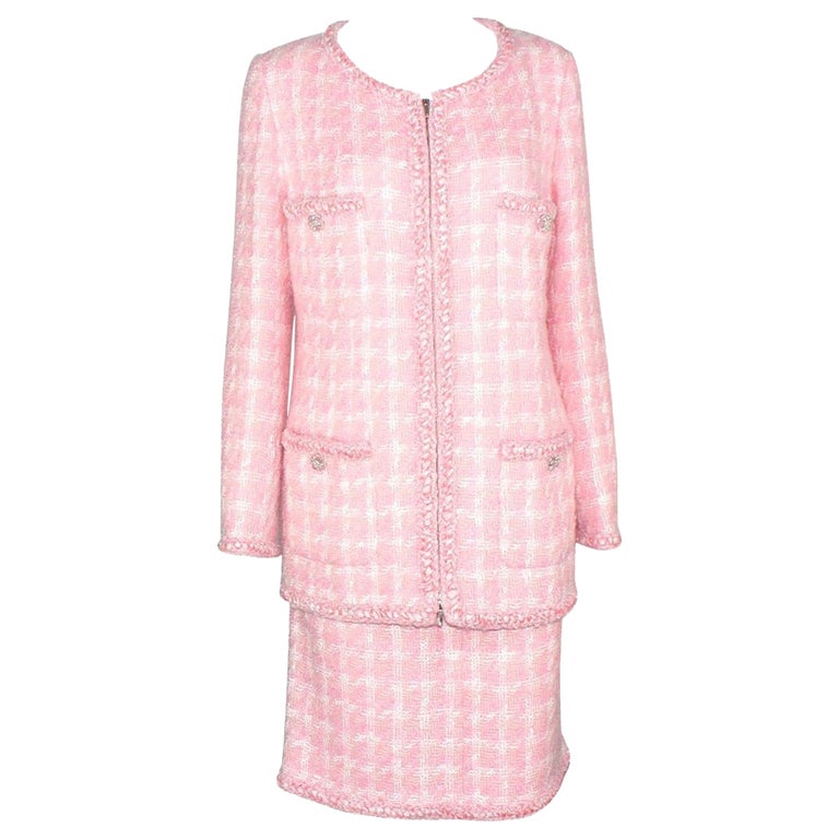 CHANEL Rare Pink Fantasy Tweed Jacket Skirt Suit Supermarket Collection 46  at 1stDibs