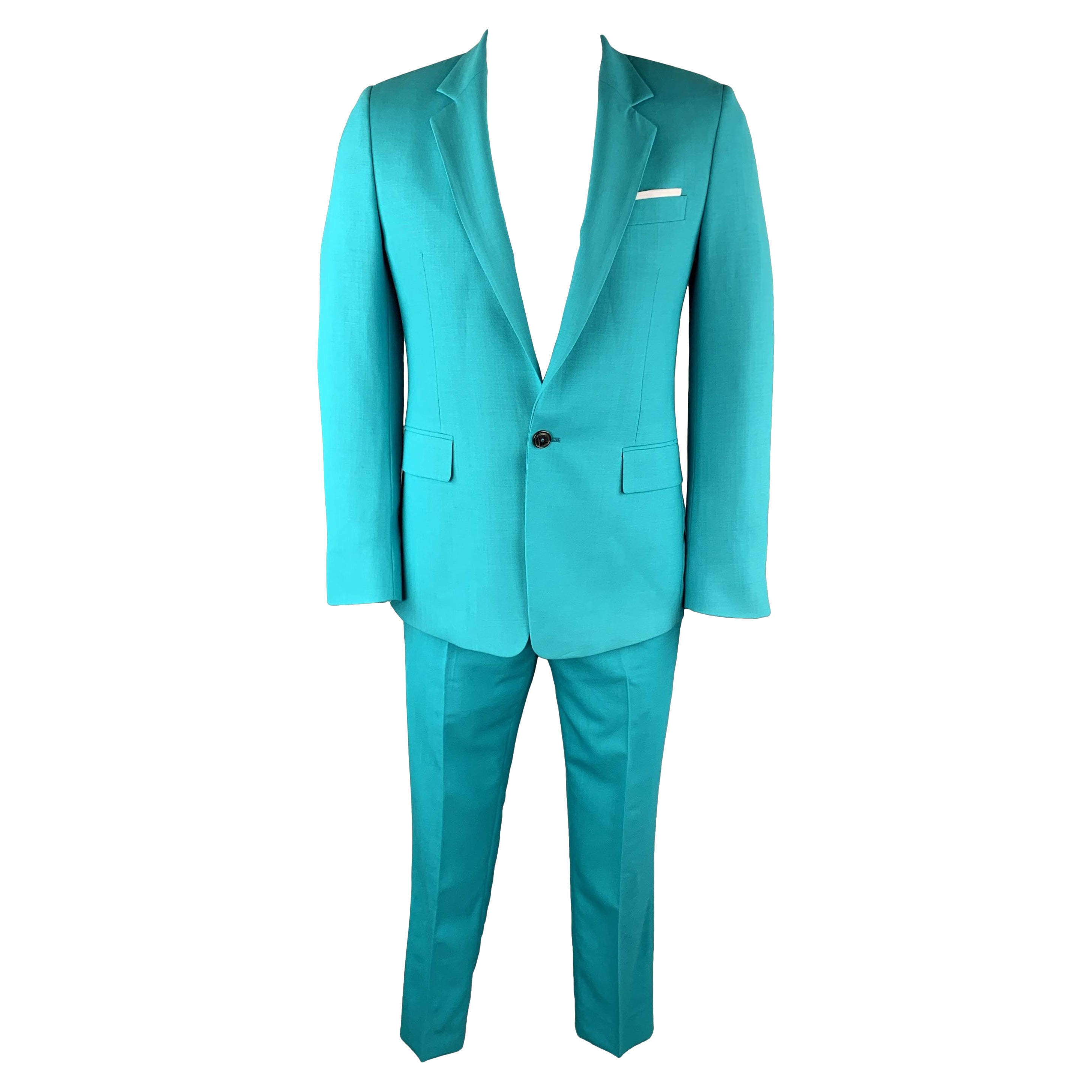 PAUL SMITH Size 42 Aqua Wool Notch Lapel Mock Pocket Square Suit