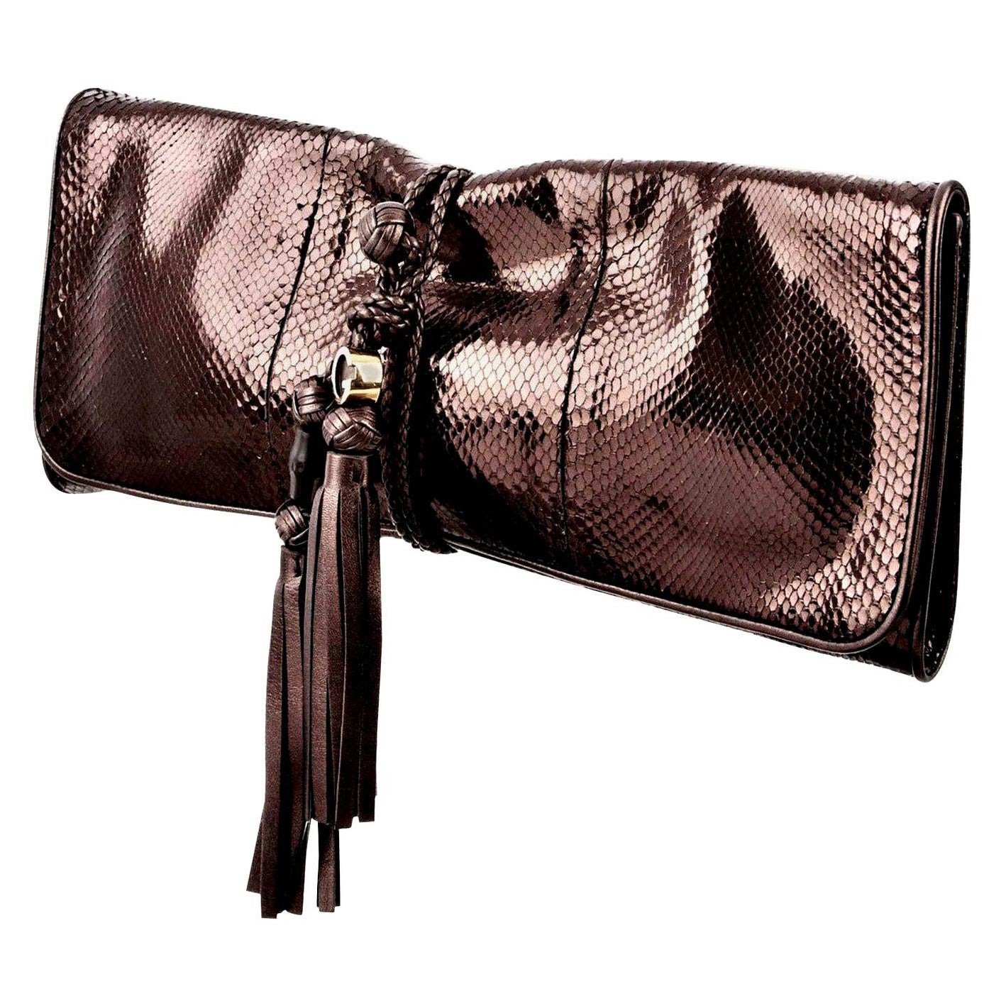 Gucci Malika grand sac pochette en python bronze, neuf  en vente