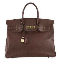 Hermes Birkin Handbag Marron Fonce Courchevel with Gold Hardware 35