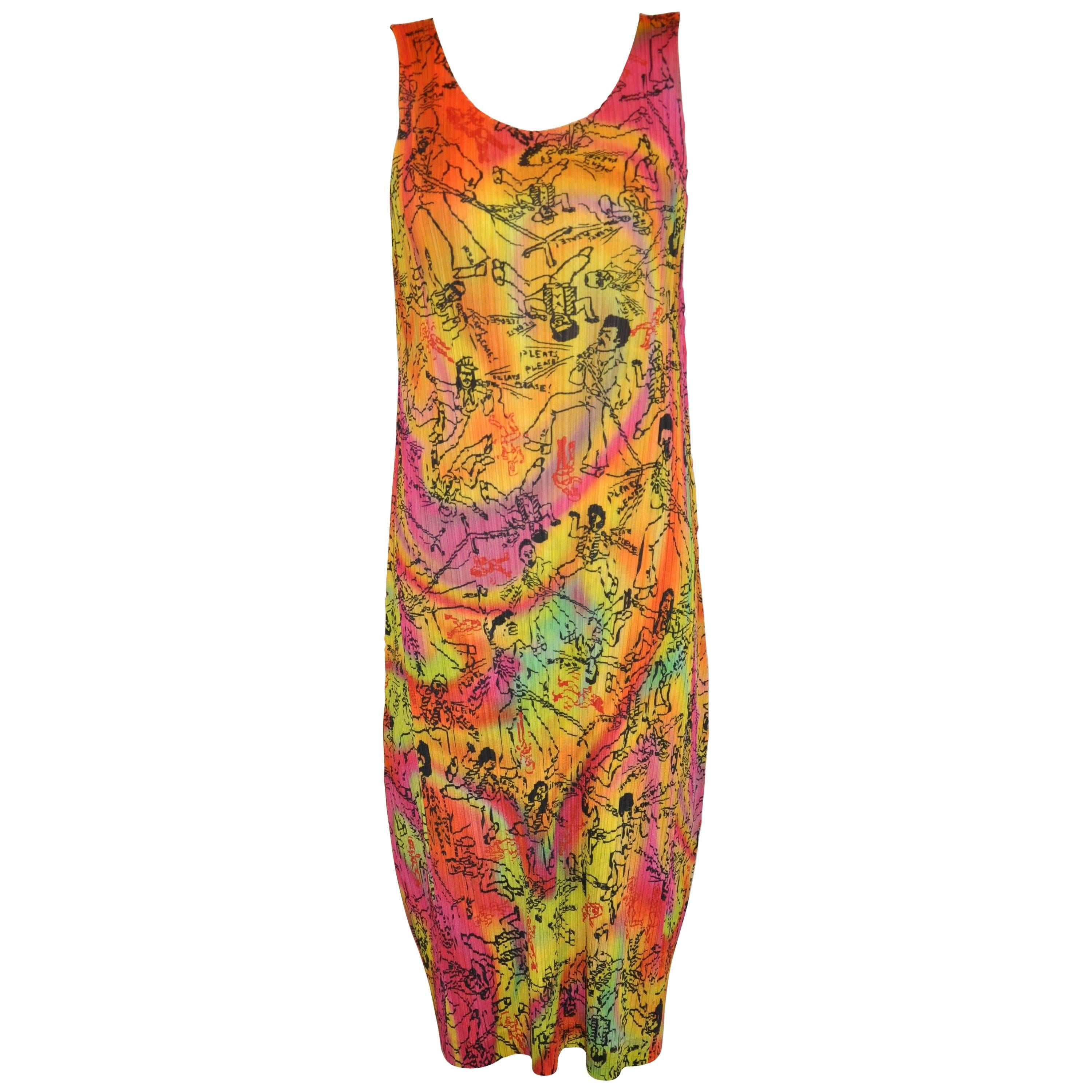 Issey Miyake Multi-Color "Graffiti Characters" Sleeveless Maxi Dress For Sale