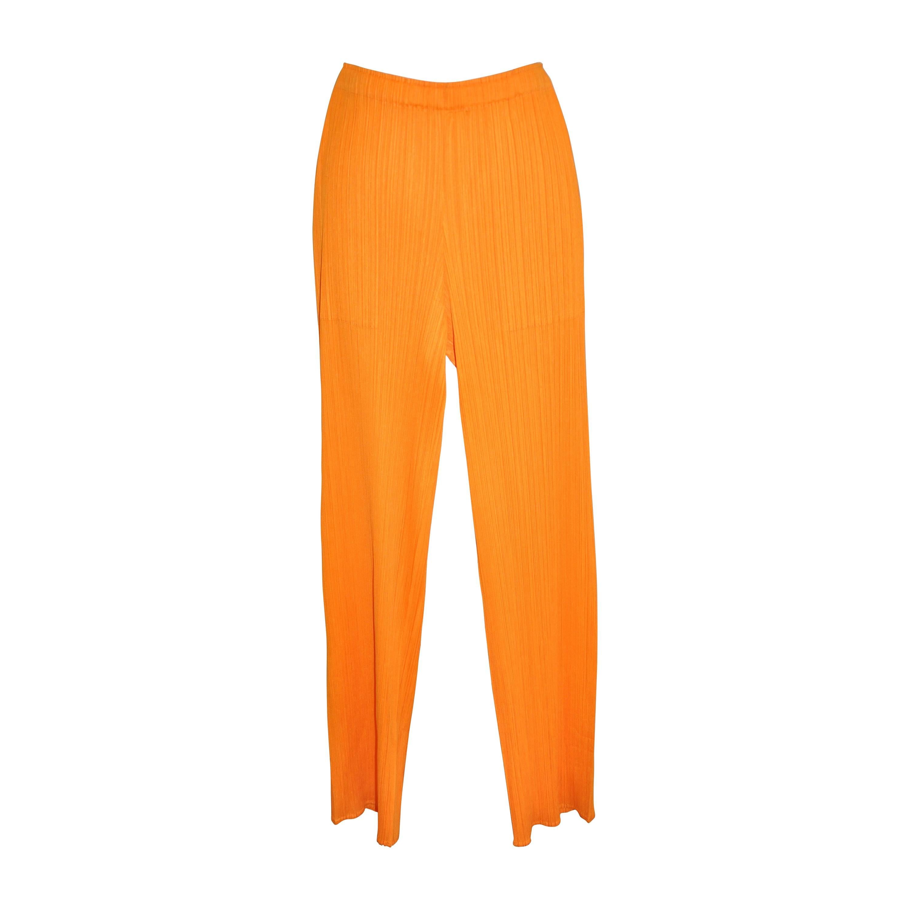 Issey Miyake Signature Pleated Bold Tangerine Trousers For Sale