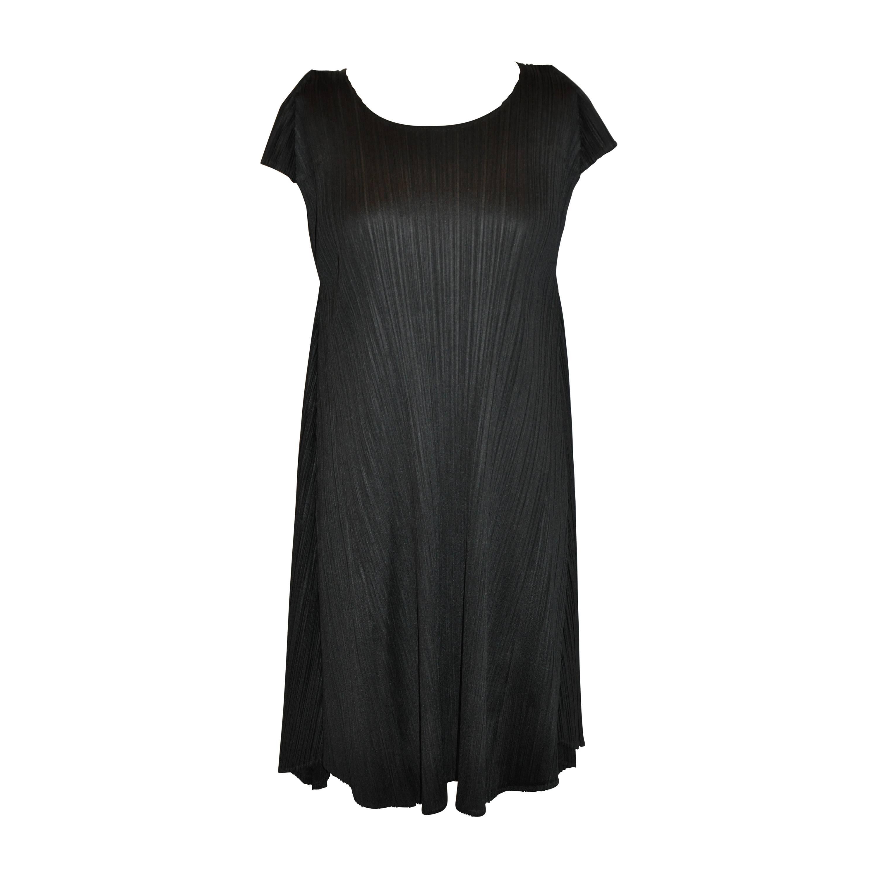 Issey Miyake Signature Black Pleated Flared Dress
