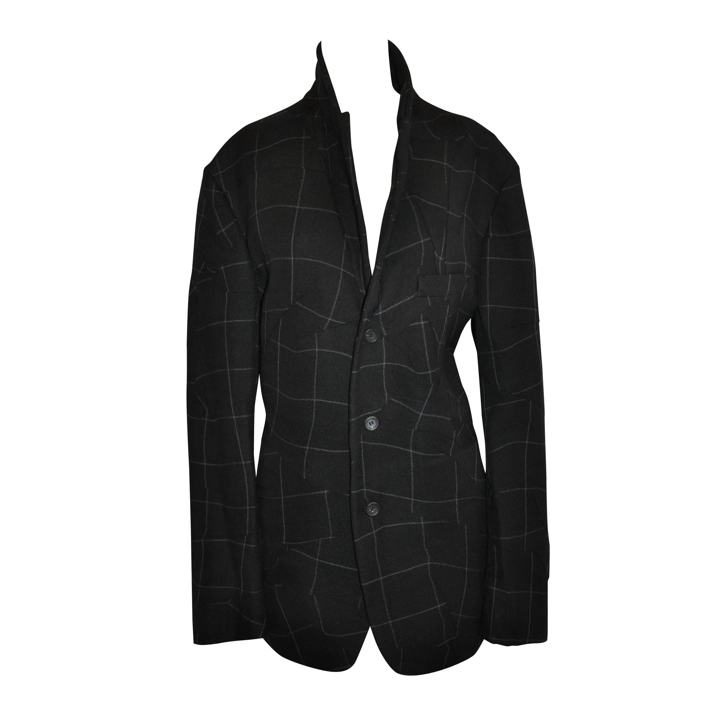 Issey - Laine noire à carreaux déconstruite pour homme  Veste/veste à capuche en vente