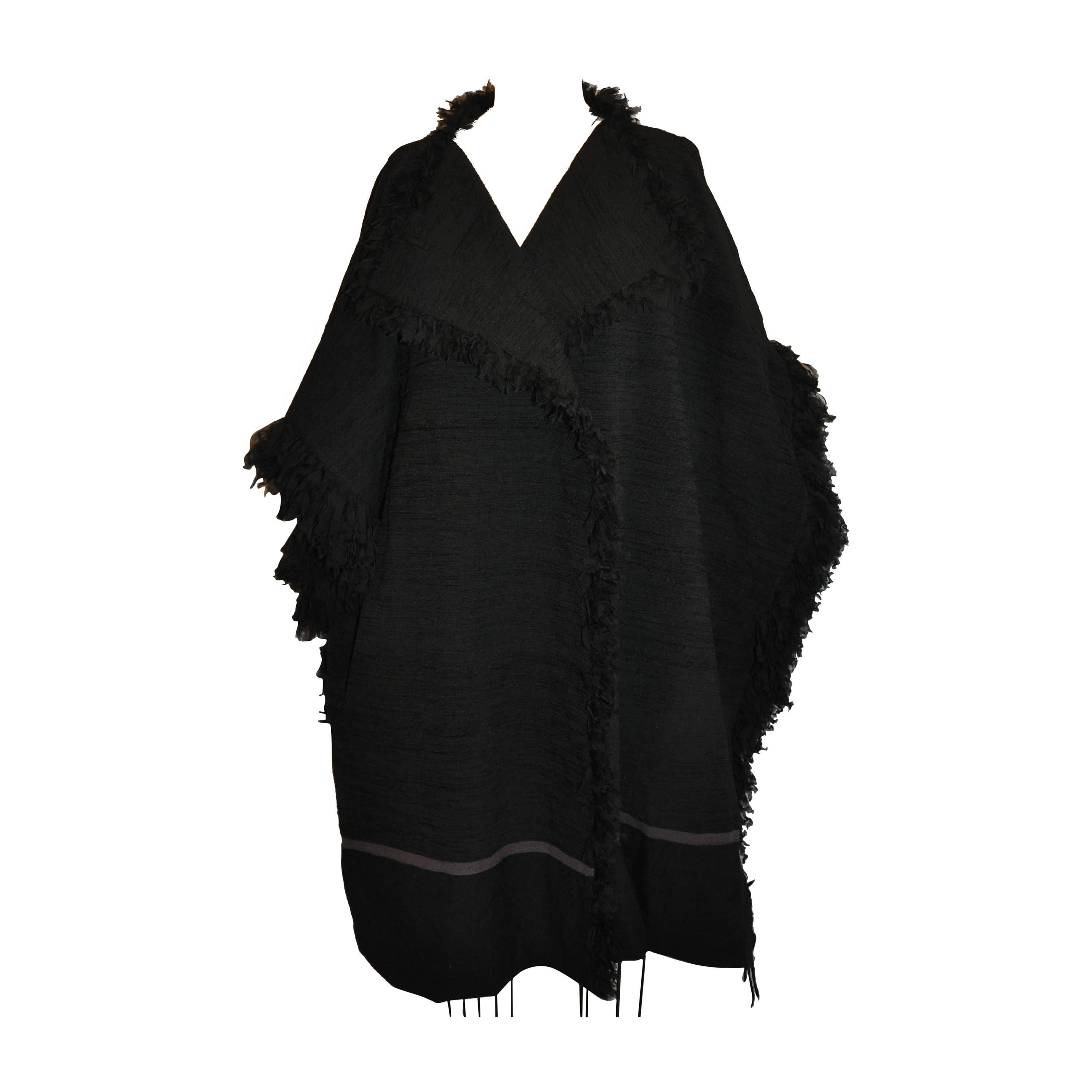 Issey Miyake's Heart Haat Black Shawl/Cape Accented with Fringe at ...