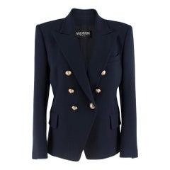 Used Balmain Navy Wool Double Breasted Blazer SIZE L