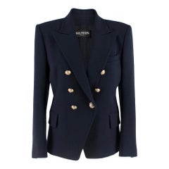 Balmain Navy Wool Double Breasted Blazer SIZE L