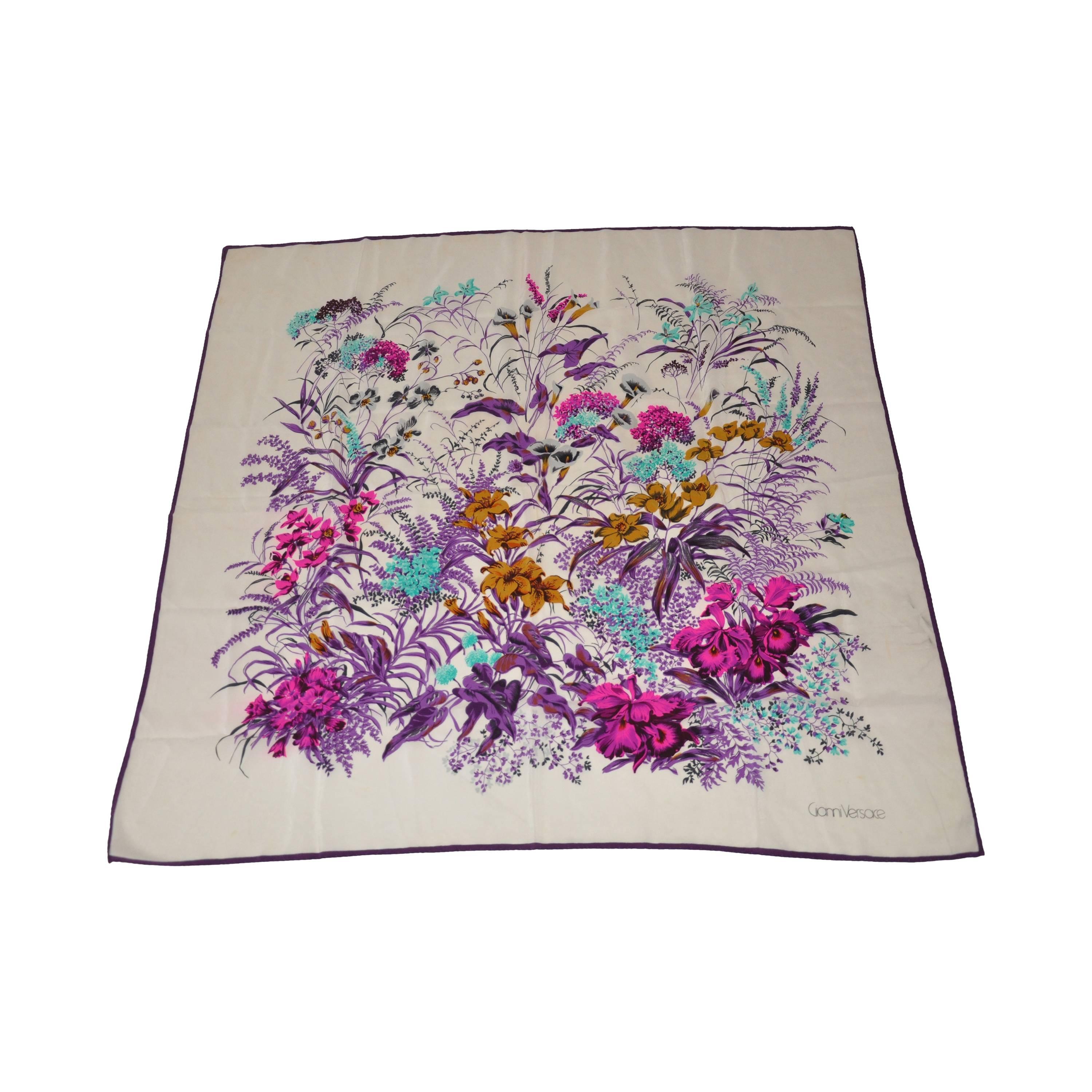 Gianni Versace Multi-Color Floral Silk Scarf For Sale