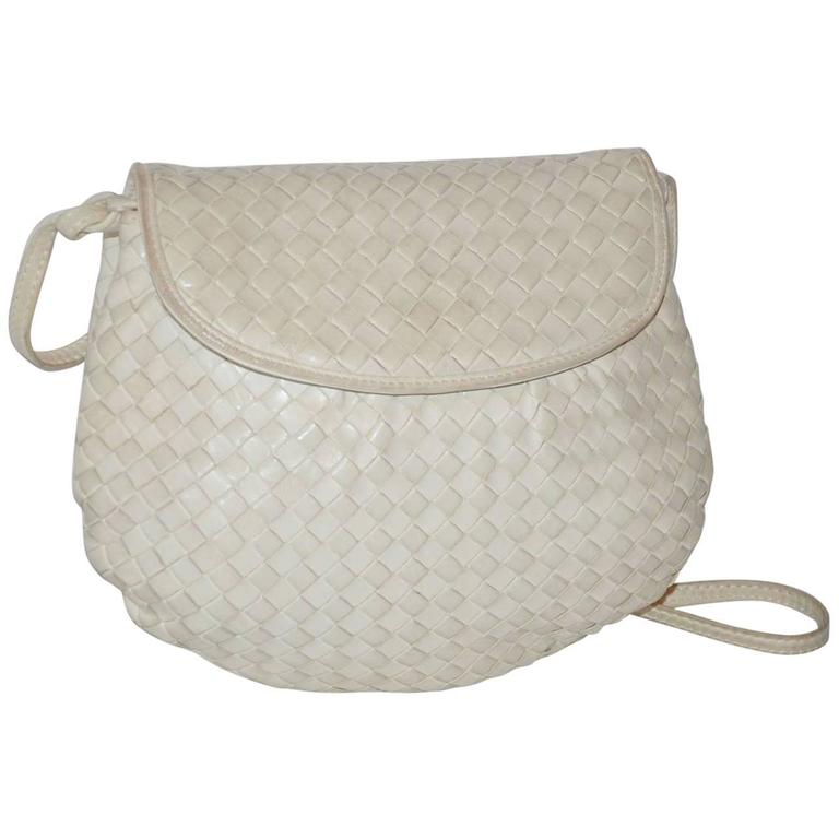 Bottega Veneta Cream Signature Lambskin Woven Shoulder Bag
