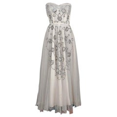 Vintage 1950''s Bergdorf Goodman Ivory Sequin Embroidered Tulle Strapless Gown