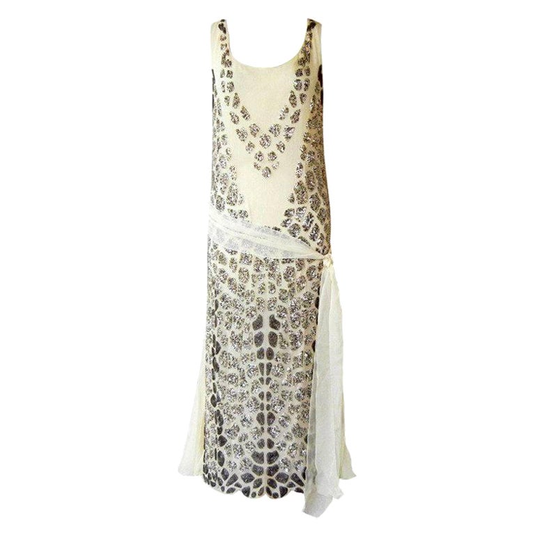 Blumarine Couture Gatsby Inspired Silk Chiffon Hand Beaded Evening Dress  