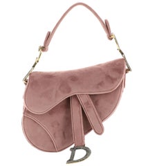 Christian Dior Saddle Handbag Velvet with Crystals Mini
