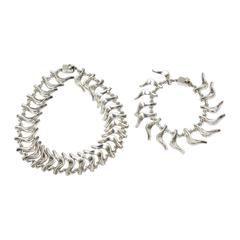Sterling Silver Abstract Hallmarked Necklace and Charm Like Bracelet Set 3