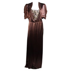 Vintage Madame Eme 1920's Custom Brown Silk Gown with Boler Size Small