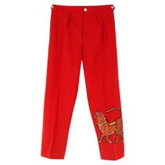 gucci red ankle crop embroidered tiger trousers