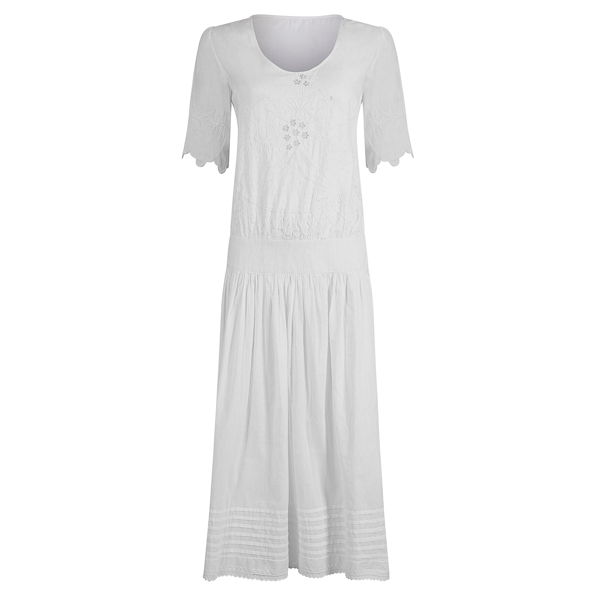 1920s White Embroidered Cotton Tea Dress For Sale