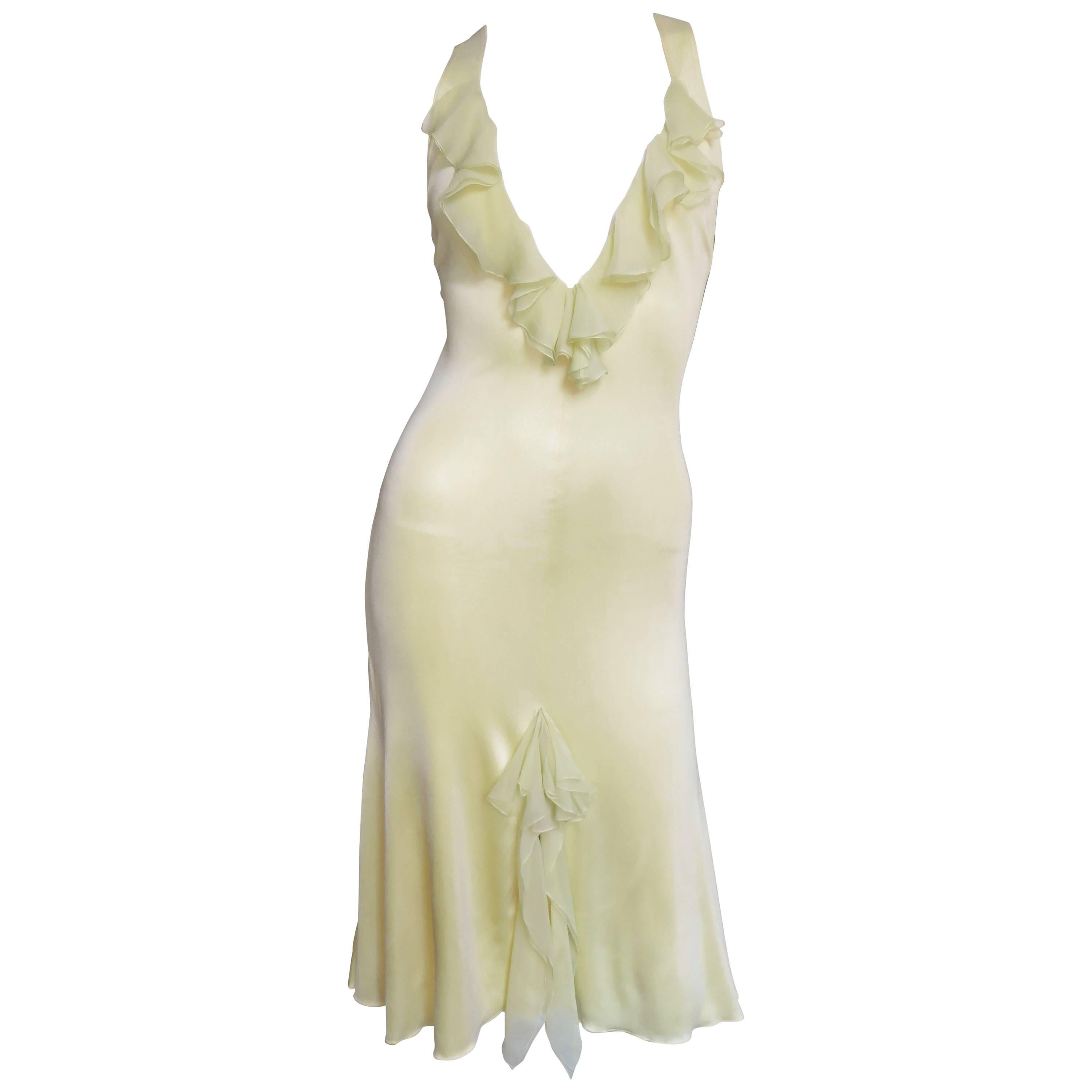 Versace Lemon Plunge Silk Bodycon Dress