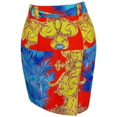 Used 1992 Gianni Versace Couture Baroque Novelty Palm-Trees Print Mini Skirt