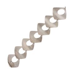 Hallmarked Geometric Sculptural Link Silver Bracelet 11