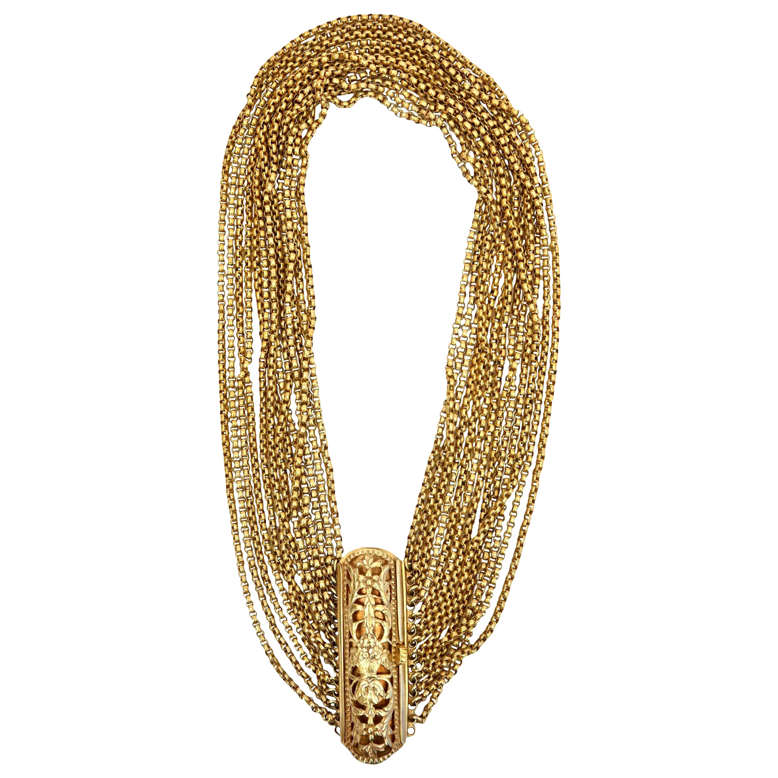 Gold Wash over Sterling Silver Link Beaded Strand Necklace with Egyptian Clasp For Sale