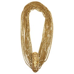 Vintage Gold Wash over Sterling Silver Link Beaded Strand Necklace with Egyptian Clasp
