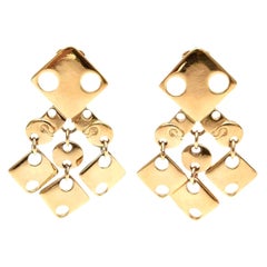 Paco Rabanne Signed Geometric Gold Plated Modernist Brass Earrings 60's