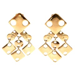 Paco Rabanne Signed Geometric Gold Plated Modernist Brass Earrings 60's