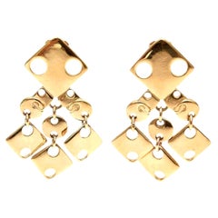 Retro Paco Rabanne Signed Geometric Gold Plated Modernist Brass Earrings 60's