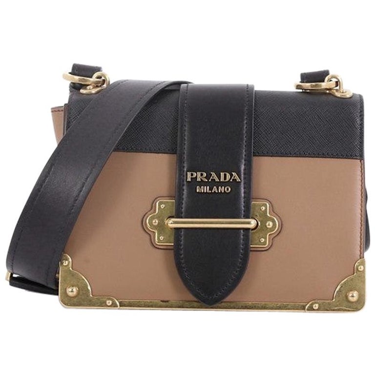 PRADA Cahier City Calf Saffiano Leather Shoulder Bag Black