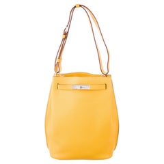 Hermes Mustard Yellow Leather Palladium Carryall Duffle Travel Tote Shoulder Bag