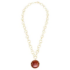 Sharron Yarro Hand Hammered Gold Plated Link and Carnelian Necklace Retro