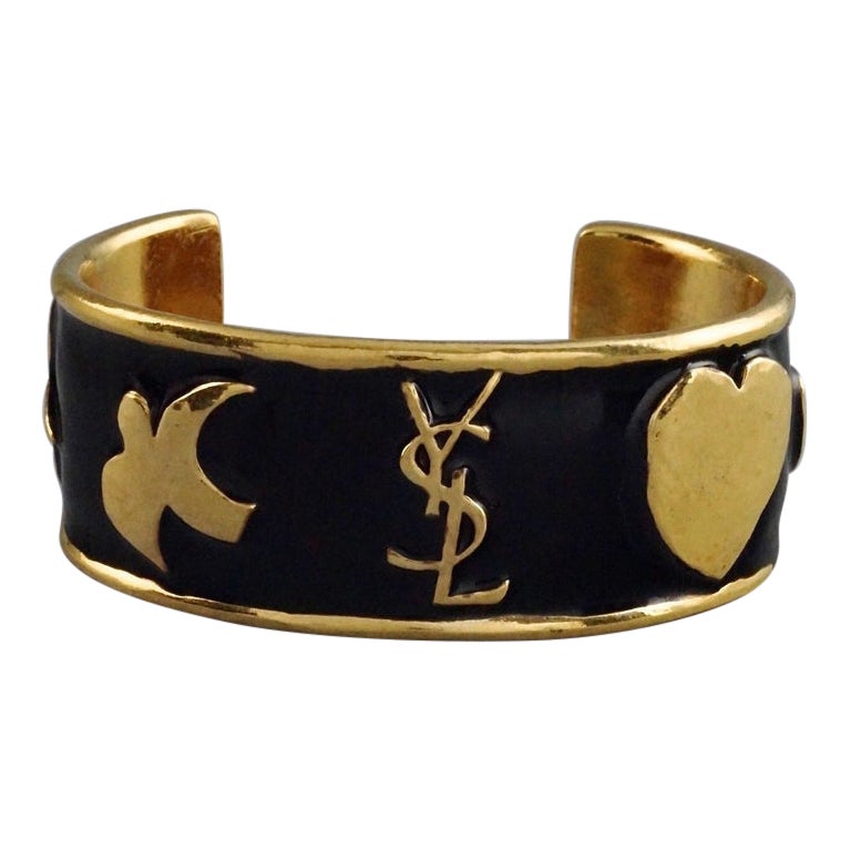 Vintage YSL Yves Saint Laurent Iconic Logo Emblem Enamel Bracelet Cuff
