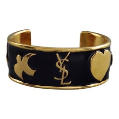 Vintage YSL Yves Saint Laurent Iconic Logo Emblem Enamel Bracelet Cuff