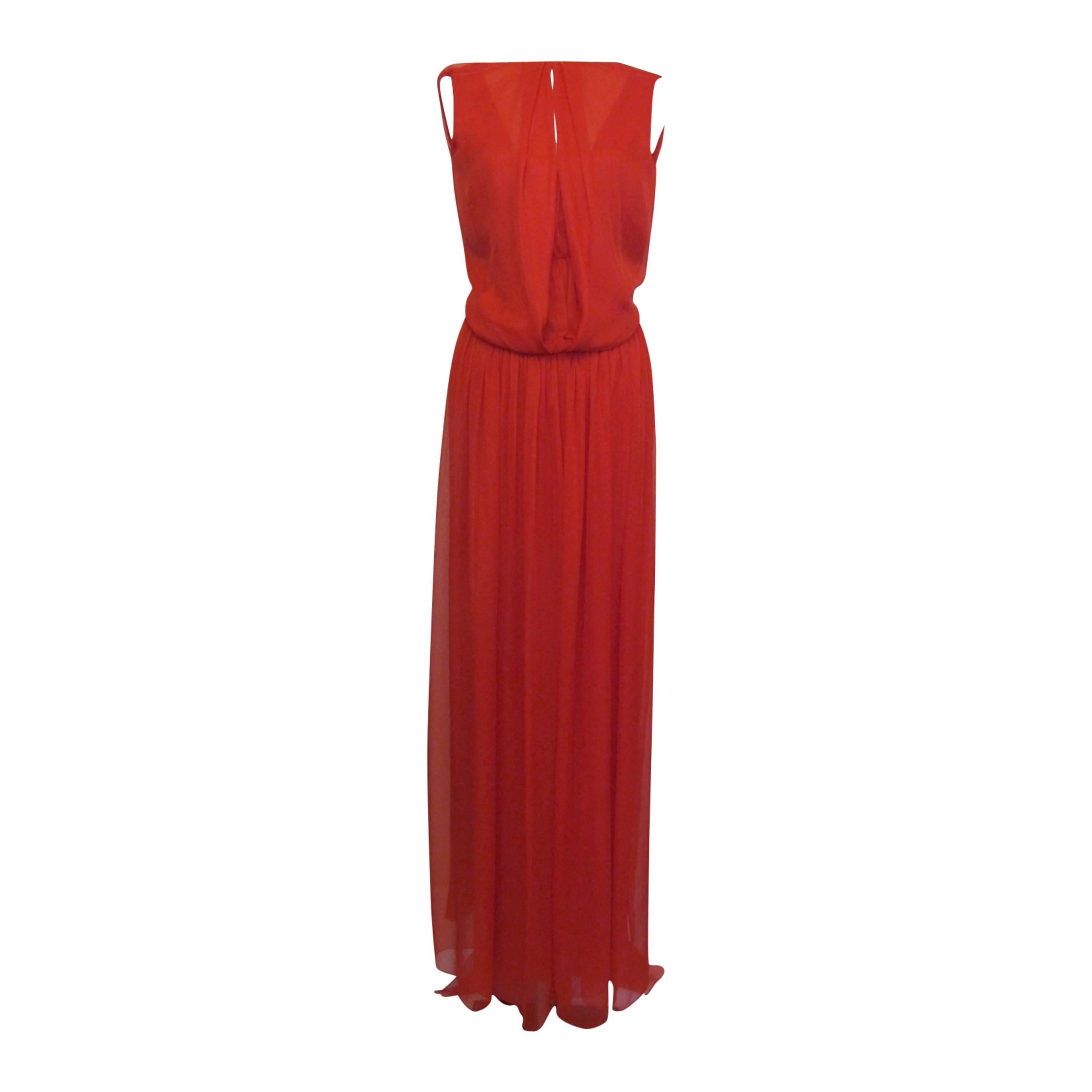 Tom Ford 2014 Red Silk Chiffon Evening Gown For Sale
