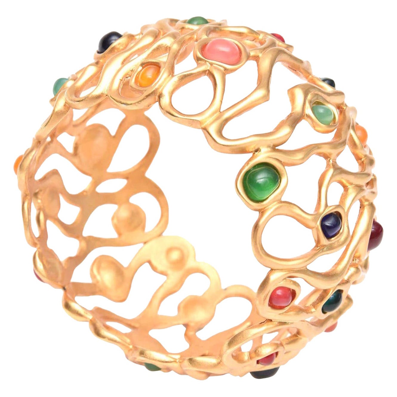  Jewel Tone Stone Cuff Bracelet With Gold Plate For Sale