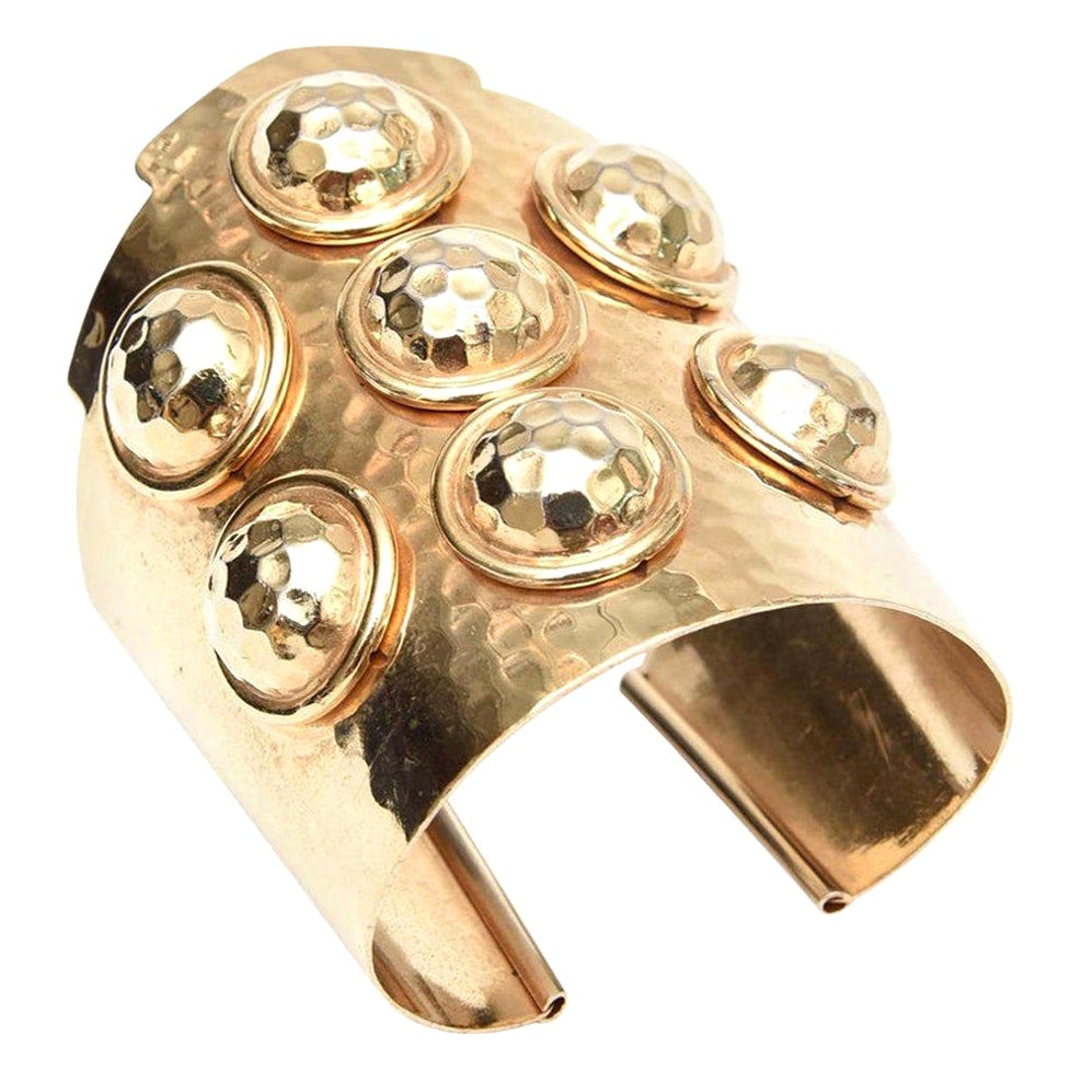   Brass Hand Hammered Wide Cuff Disk Bracelet Vintage