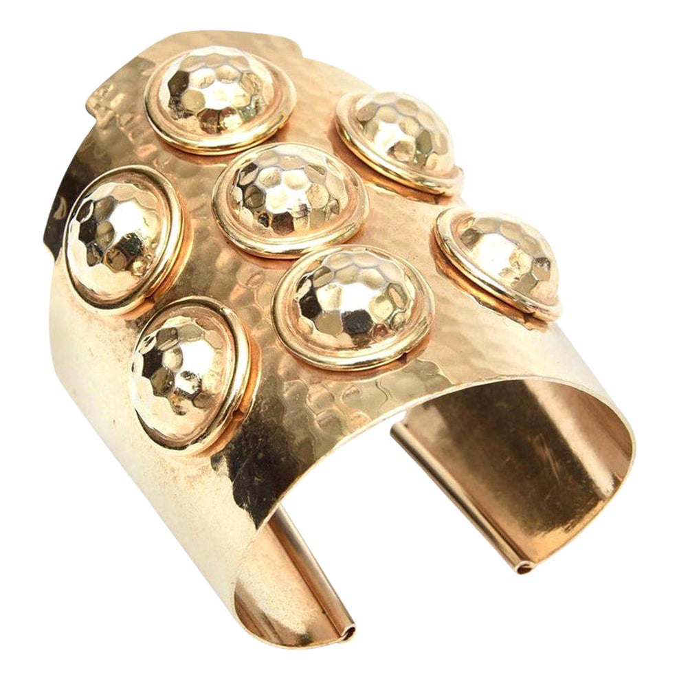 Brass Hand Hammered Wide Cuff Disk Bracelet Vintage