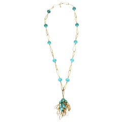 Hattie Carnegie Turquoise Beaded Tasseled Cluster Necklace Vintage