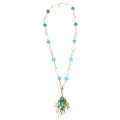 Vintage Hattie Carnegie Turquoise Beaded Tasseled Cluster Necklace