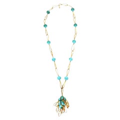 Vintage Hattie Carnegie Turquoise Beaded Tasseled Cluster Necklace