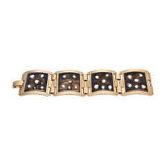 Vintage Mid Century Enamel and Gold Plated Abstract Link Cuff Bracelet 9