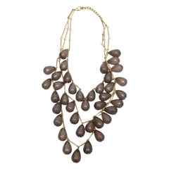 Vintage Three Strand Gray Resin and Gilt Metal Beaded Necklace