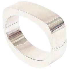 Sculptural Hallmarked Sterling Silver Hinged Modernist Cuff Bracelet 11