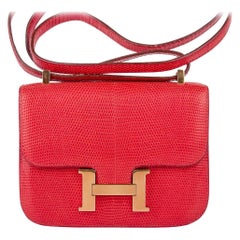 Hermes Limited Edition Micro Constance Bag Rouge Lizard Gold Hardware
