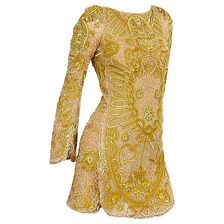 Emilio Pucci Embellished Gold Silk Tulle Dress 
